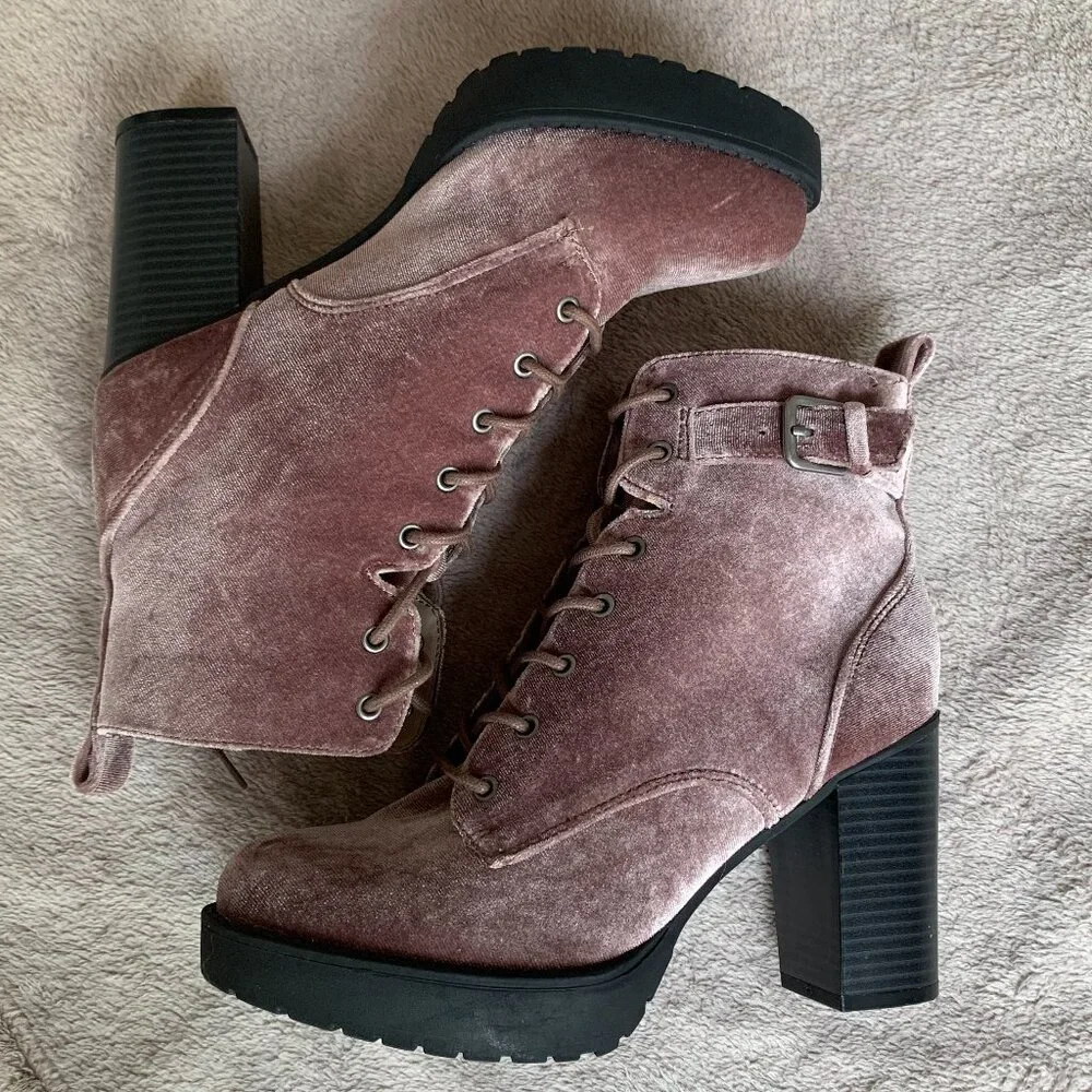 Madden Girl Jitter Jitt Crushed Velvet Lace Up Platform Heeled Boots Sz8 - Picture 7 of 16